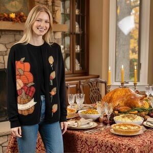 Thanksgiving Pumpkin Vtg Jerzees Jacket Women's Open Front Appliquéd Sz 1X